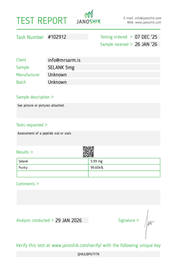 MR SARM HPLC Test Results 21 mr sarm australia selank5mg