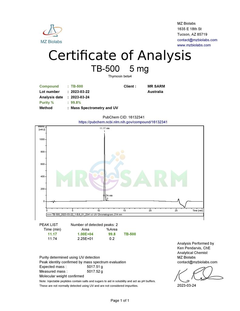 MR SARM HPLC Test Results 61 mr sarm australia COA TB 500 2023 03 24 page 001