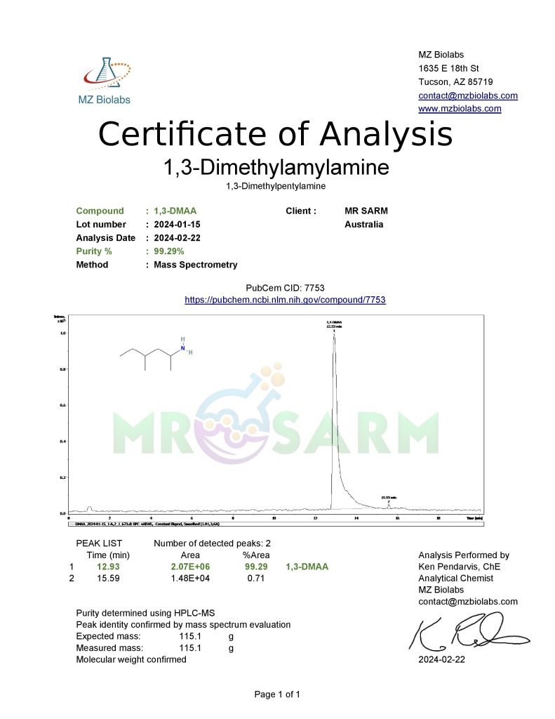 MR SARM HPLC Test Results 43 1,3 dmaa
