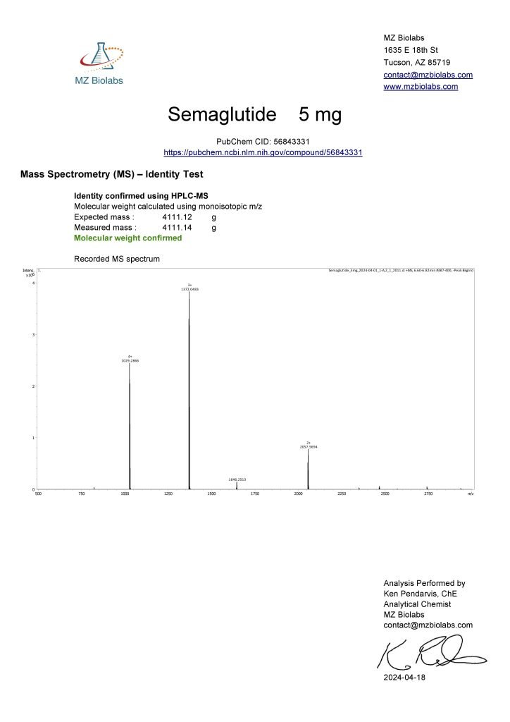 MR SARM HPLC Test Results 34 mr sarm australia COA Semaglutide 5mg 2024 04 18 page 002