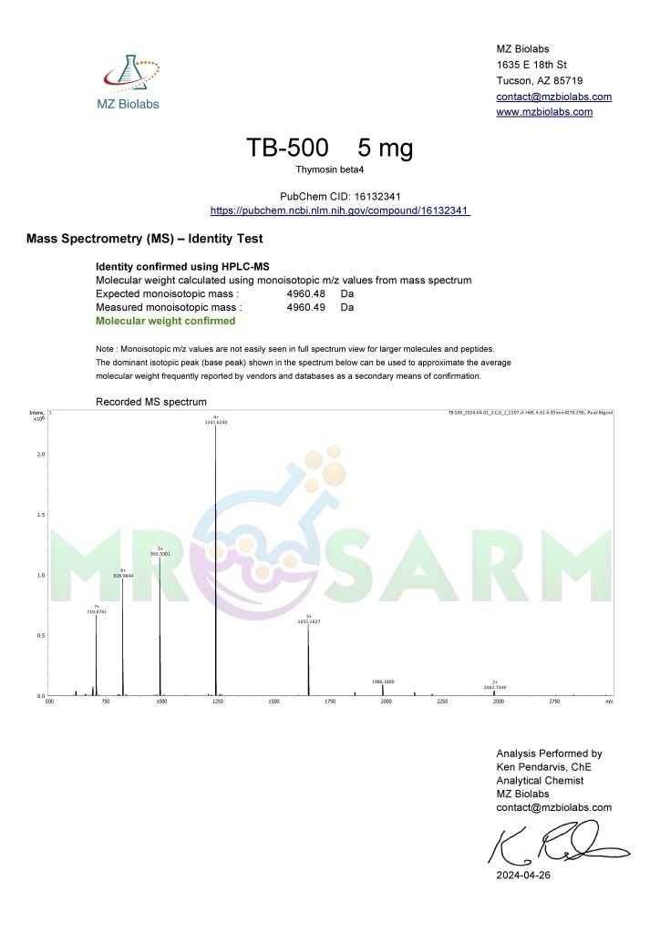 MR SARM HPLC Test Results 32 mr sarm australia COA TB 500 5mg 2024 04 26 page 002