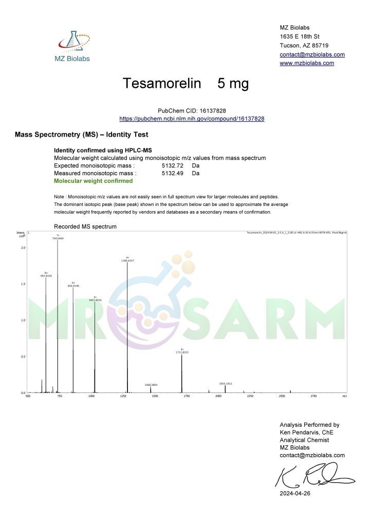MR SARM HPLC Test Results 30 mr sarm australia COA Tesamorelin 5mg 2024 04 26 page 002